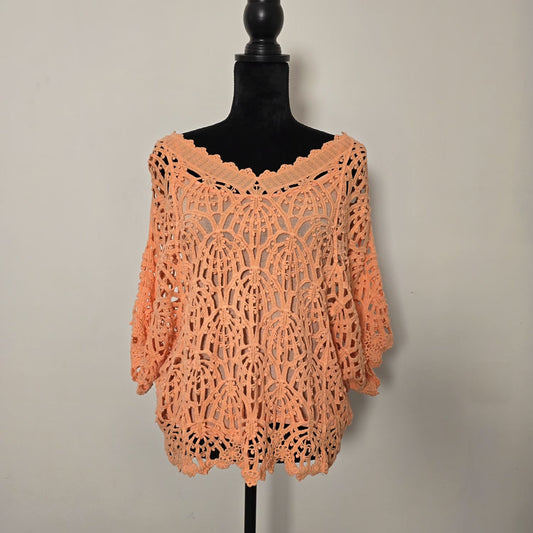 Blouse Guipure Saumon – Avec Débardeur à Fines Bretelles