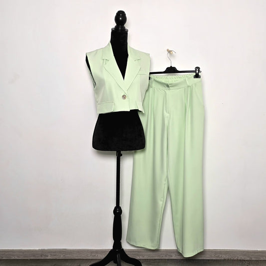 Ensemble Gilet Crop & Pantalon Large Vert d'Eau - Douceur Aquatique