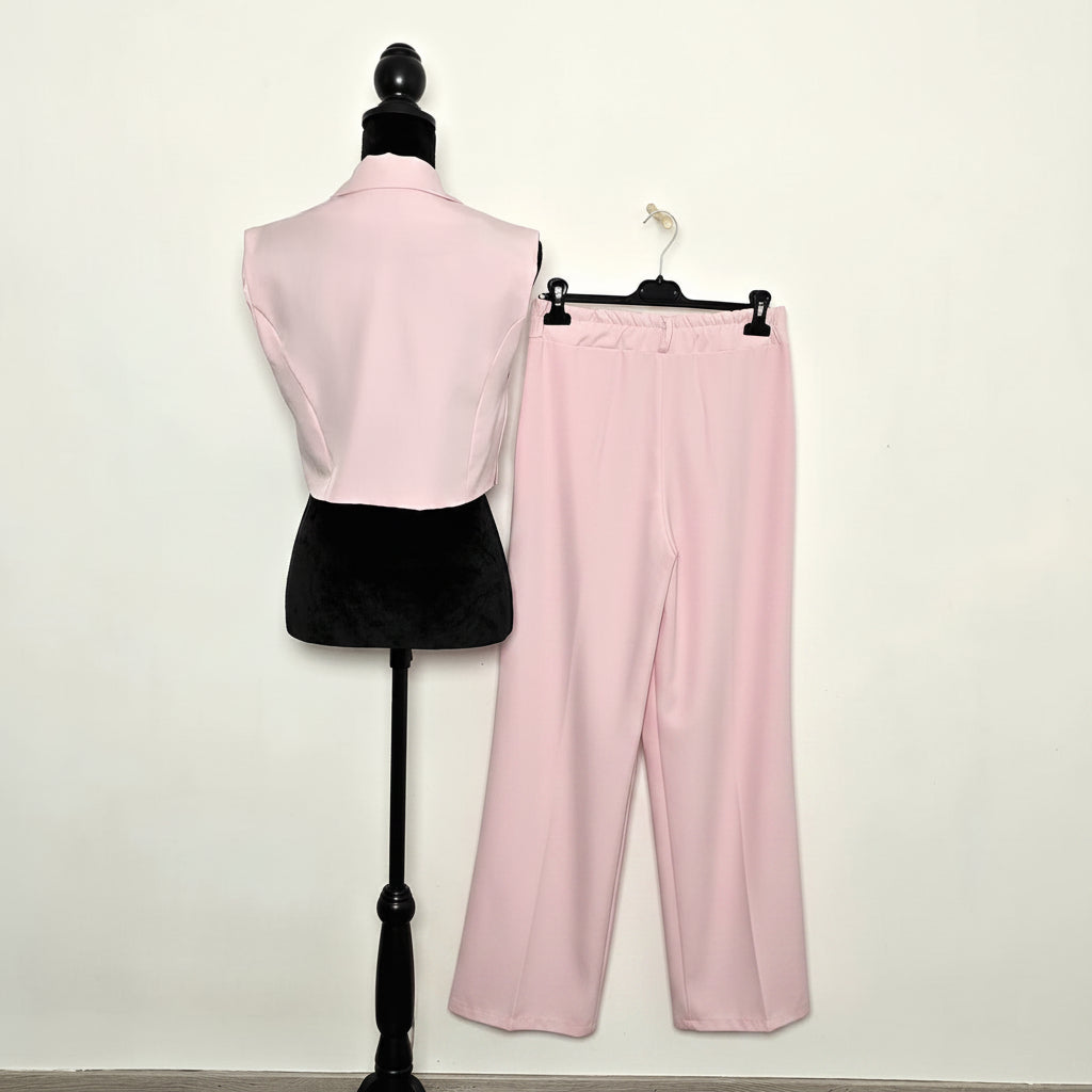 Ensemble Gilet Crop & Pantalon Large Rose Bébé - Douceur Moderne
