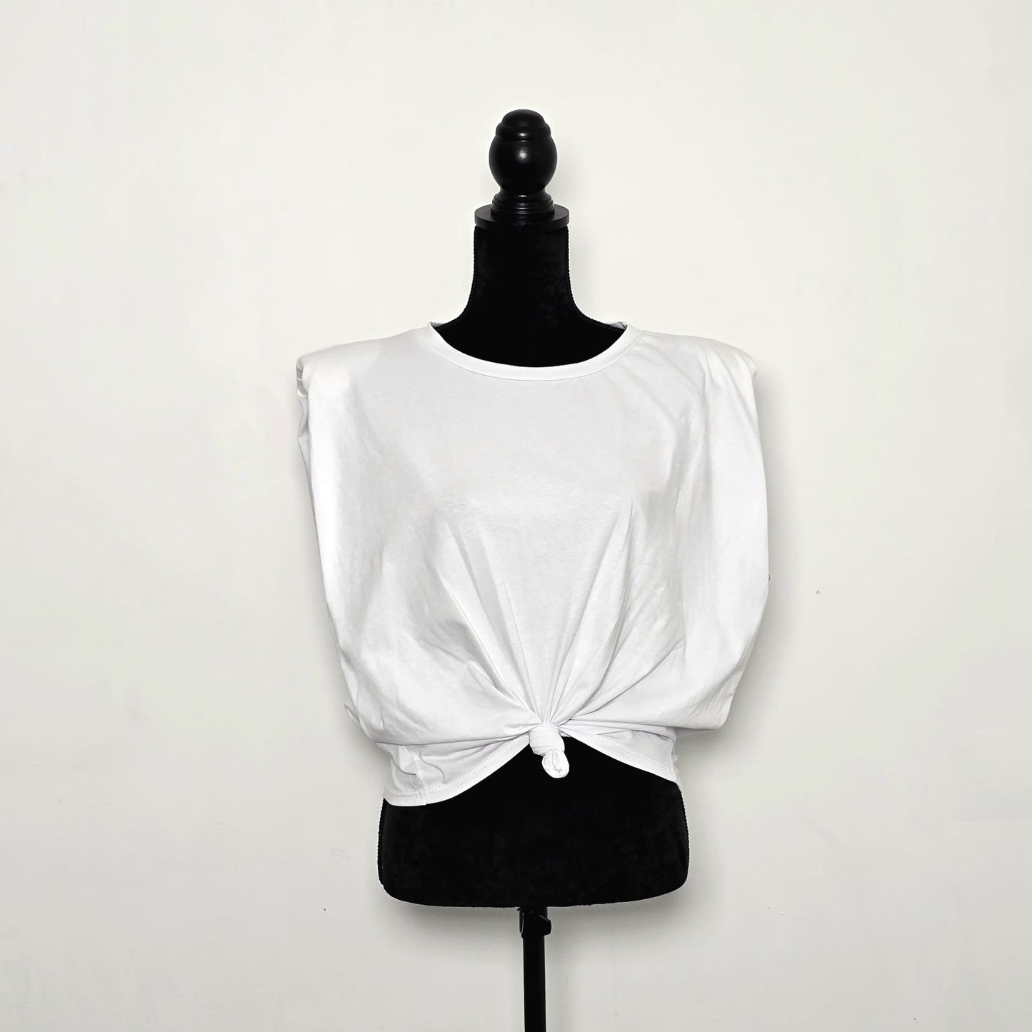 T-shirt à Épaulettes avec Détail Rose au Dos - Blanc