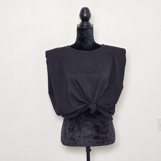 T-shirt à Épaulettes avec Détail Rose au Dos - Noir