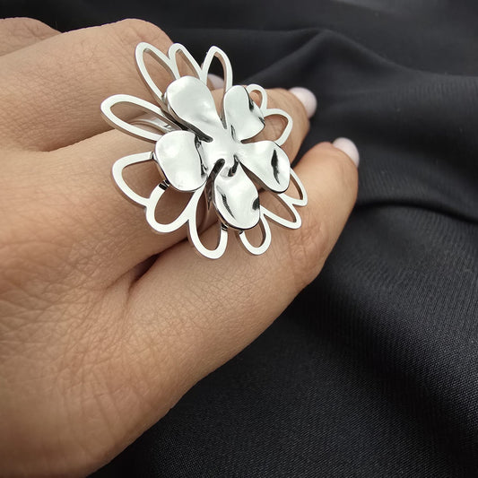 Bague Fleur Et Trèfle Ajustable