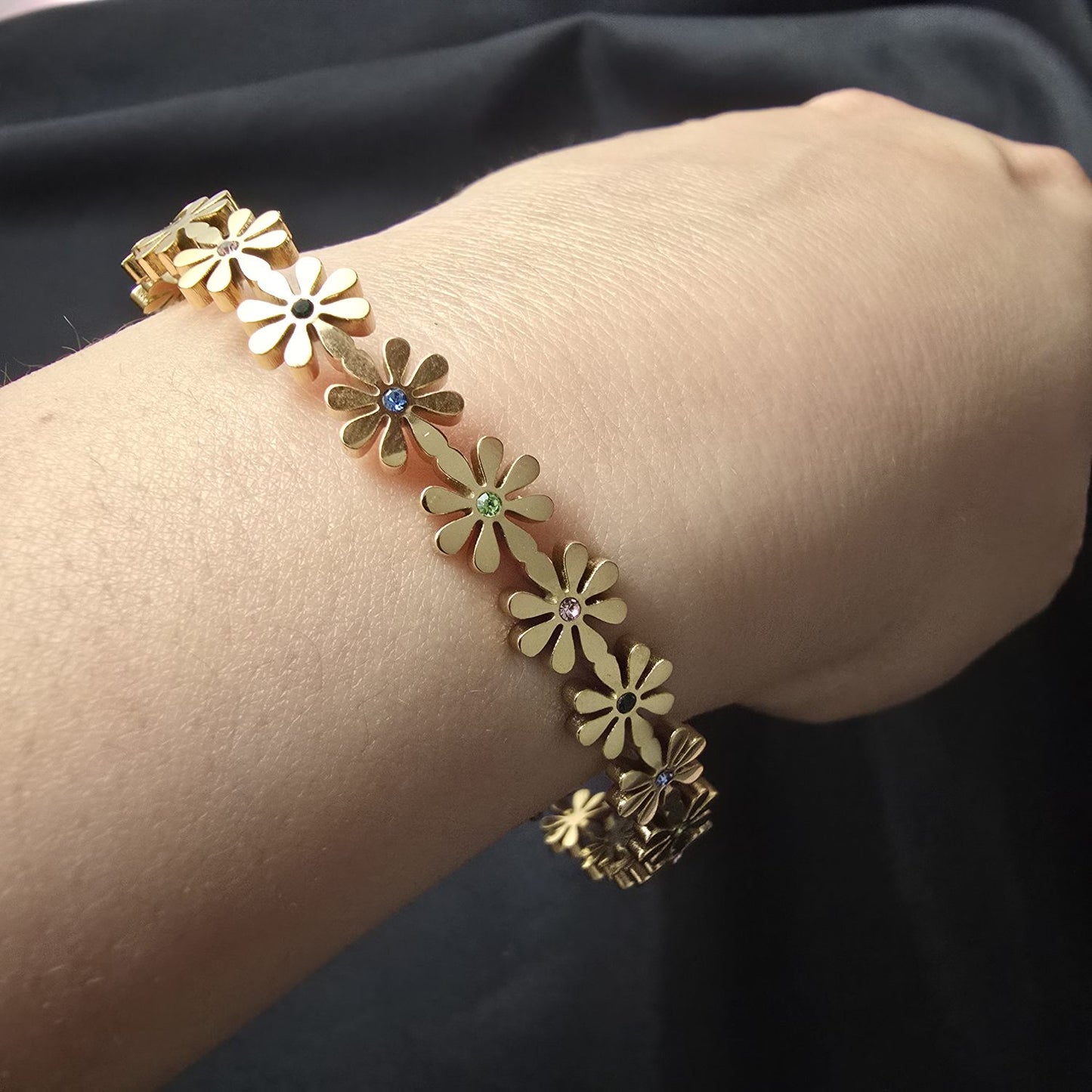 Bracelet Jonc Orné de Fleurs Strass Colorés