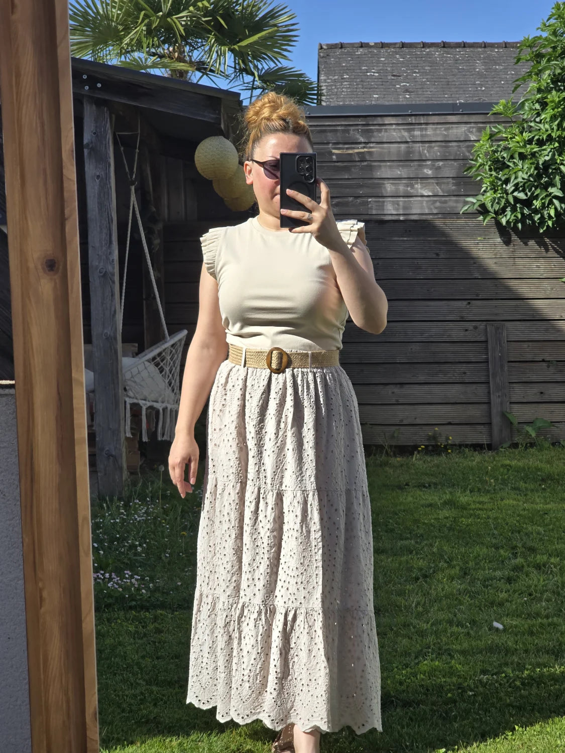 Jupe Longue "Ambre" – Beige Naturel & Broderie Anglaise