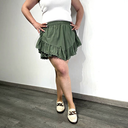 Jupe-short Volantée en Coton Premium – KAKI