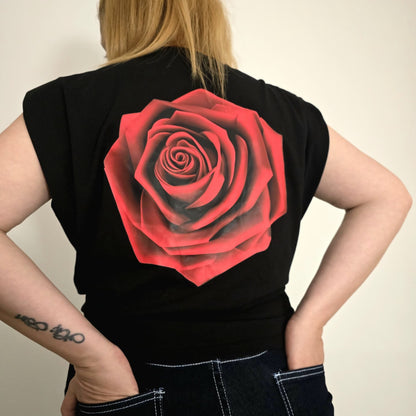 T-shirt à Épaulettes avec Détail Rose au Dos - Noir