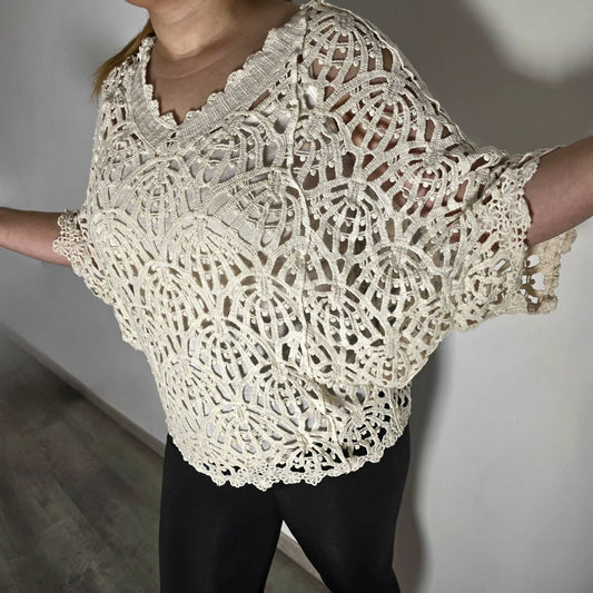 Blouse Guipure Ecrue – Avec Débardeur à Fines Bretelles