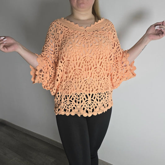 Blouse Guipure Saumon  – Avec Débardeur à Fines Bretelles