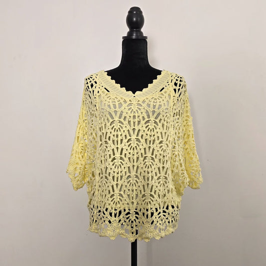 Blouse Guipure Jaune – Avec Débardeur à Fines Bretelles