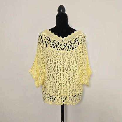 Blouse Guipure Jaune – Avec Débardeur à Fines Bretelles