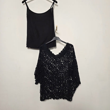 Blouse Guipure Noire – Avec Débardeur à Fines Bretelles