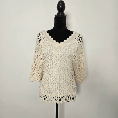 Blouse Guipure Ecrue – Avec Débardeur à Fines Bretelles