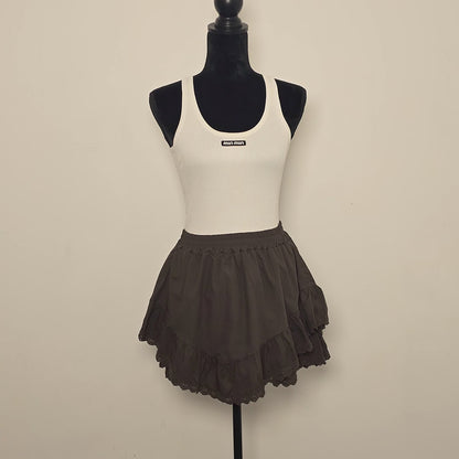 Jupe-short Volantée en Coton – Chocolat Intense