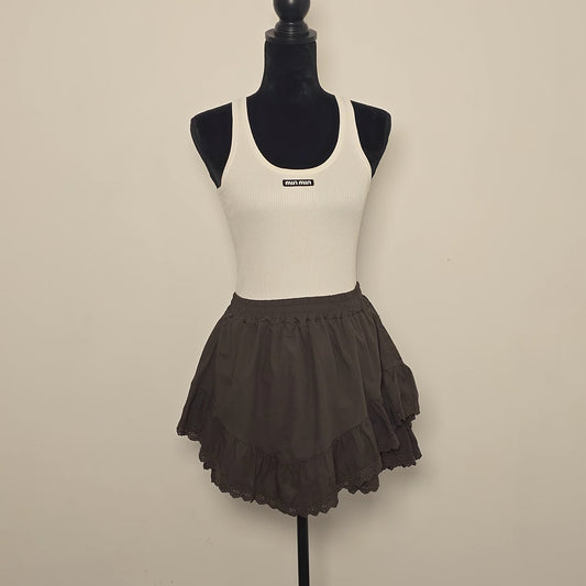 Jupe-short Volantée en Coton – Chocolat Intense