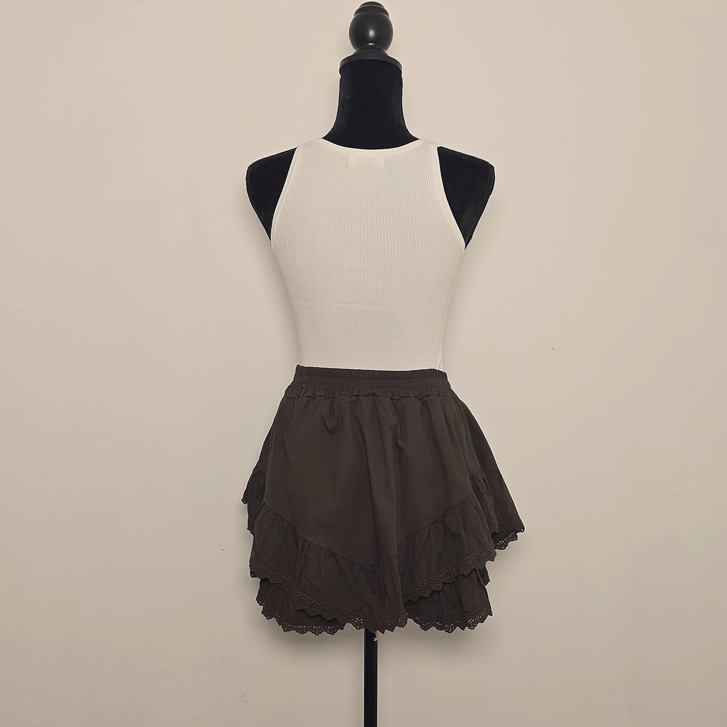 Jupe-short Volantée en Coton – Chocolat Intense