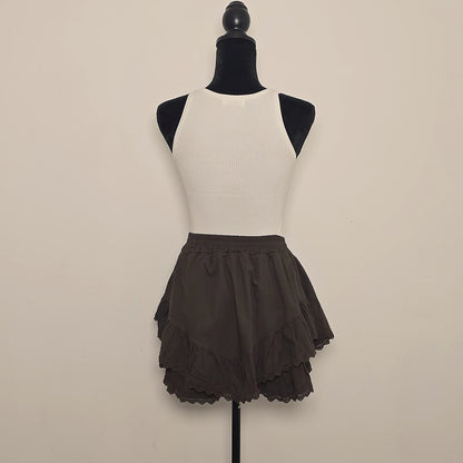 Jupe-short Volantée en Coton – Chocolat Intense