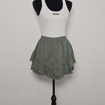 Jupe-short Volantée en Coton Premium – KAKI