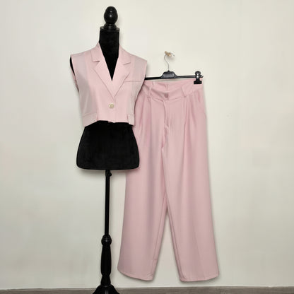 Ensemble Gilet Crop & Pantalon Large Rose Bébé - Douceur Moderne