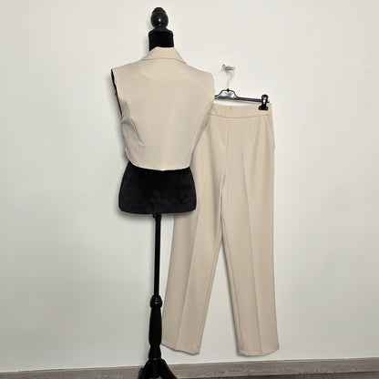 Ensemble Gilet Crop & Pantalon Large Beige - Élégance Fluide
