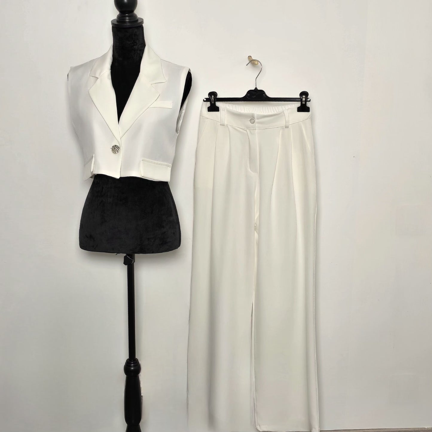 Ensemble Gilet Crop & Pantalon Large Blanc - Lumière Pur