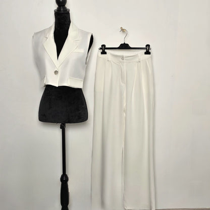 Ensemble Gilet Crop & Pantalon Large Blanc - Lumière Pur