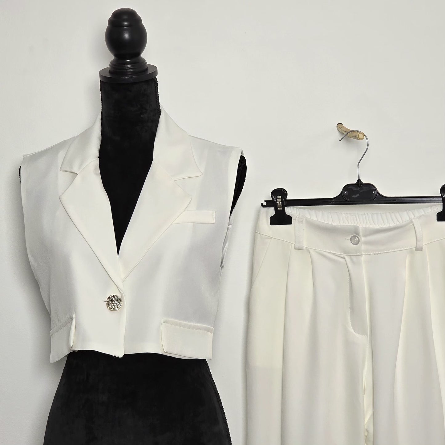 Ensemble Gilet Crop & Pantalon Large Blanc - Lumière Pur