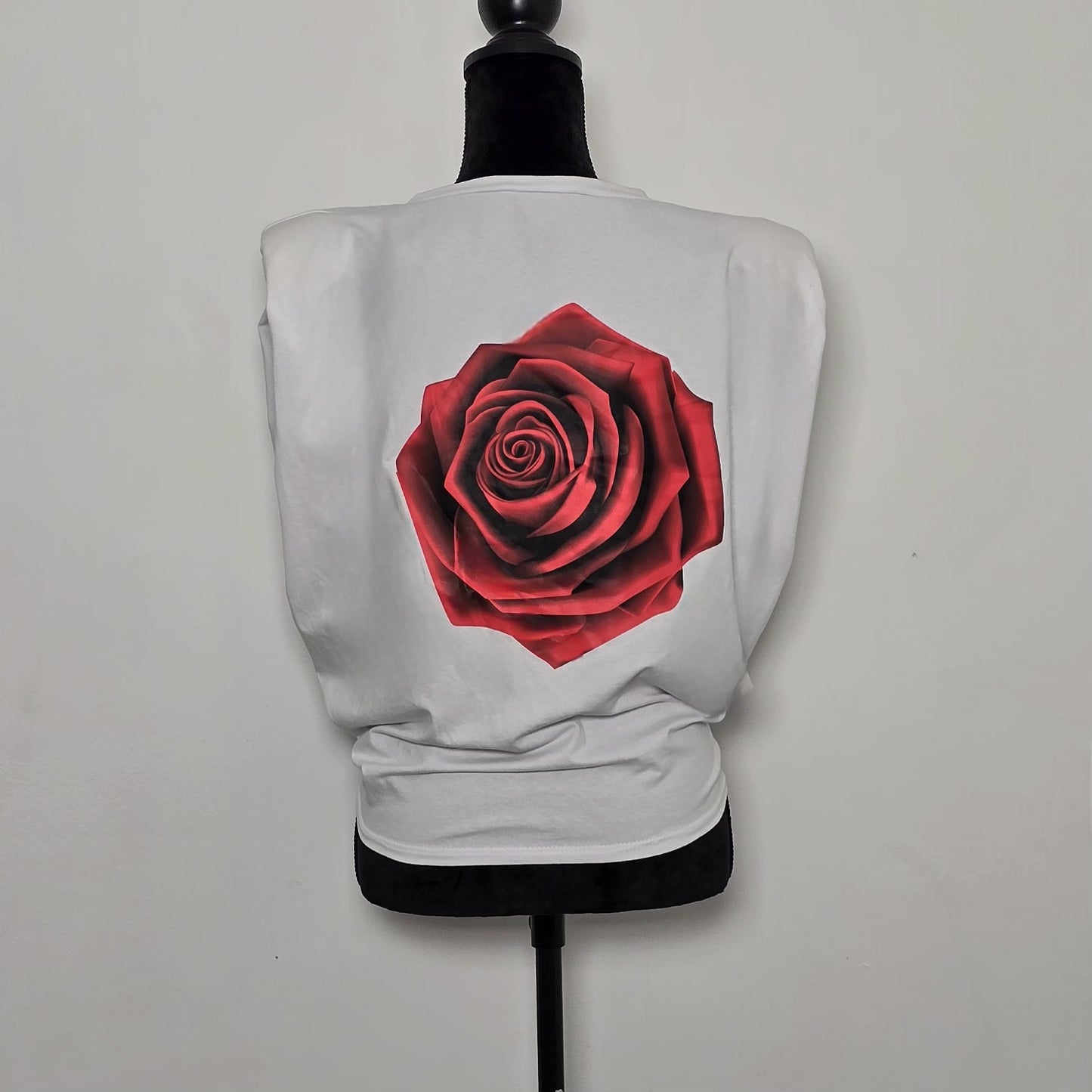 T-shirt à Épaulettes avec Détail Rose au Dos - Blanc