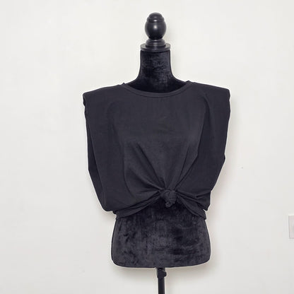 T-shirt à Épaulettes avec Détail Rose au Dos - Noir
