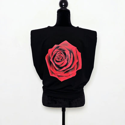 T-shirt à Épaulettes avec Détail Rose au Dos - Noir