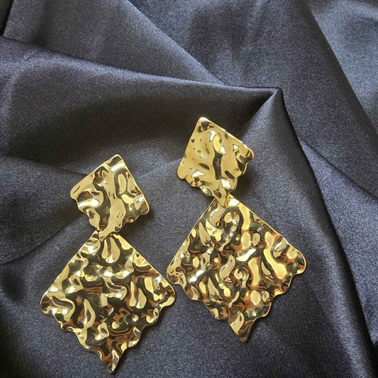 Boucles d'Oreilles Double Plaques Losanges Froissées