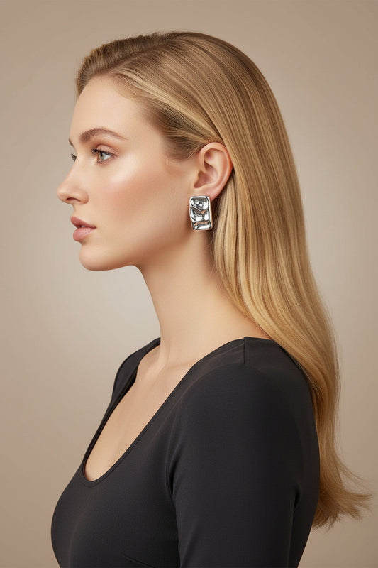 Boucles d'oreilles rectangle puce d'oreilles - Argenté