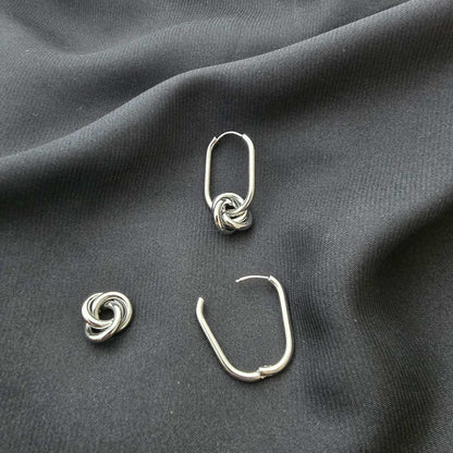 Boucles d'oreille anneaux rectangulaires argentées avec triple anneaux