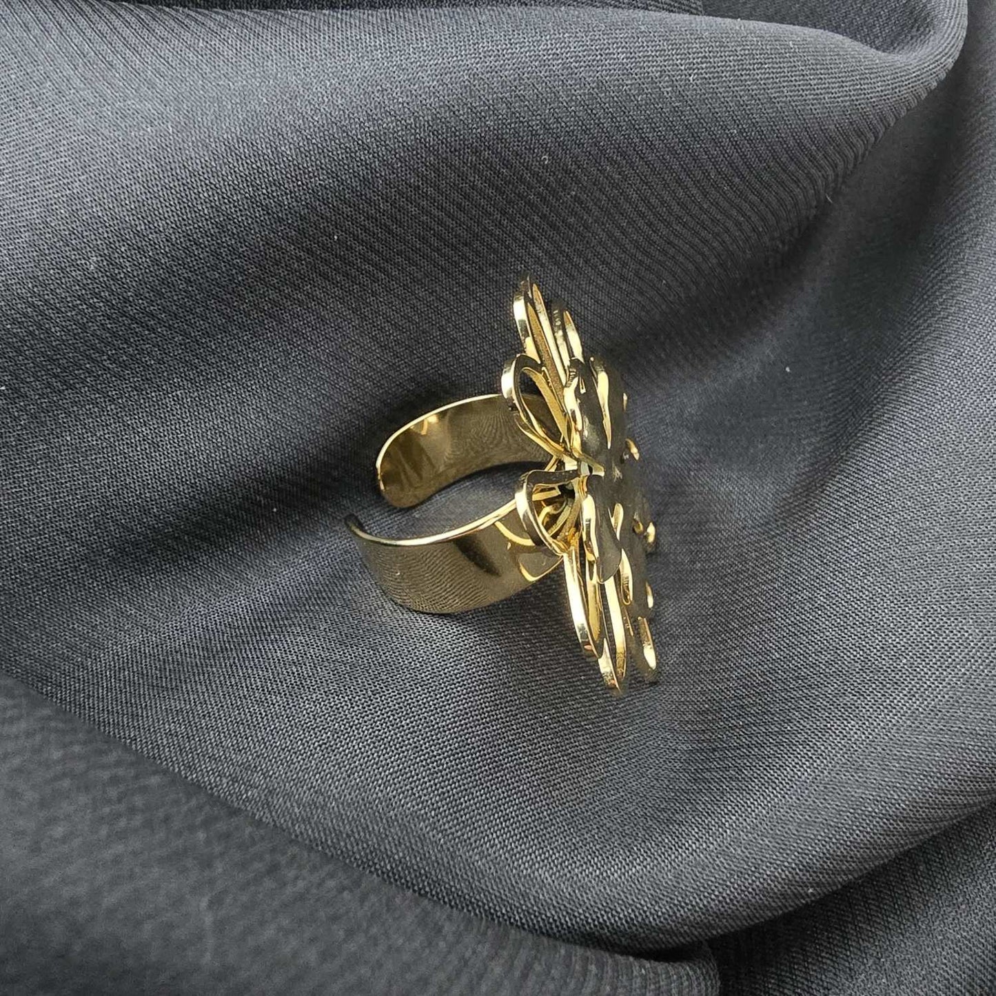 Bague Fleur Et Trèfle Ajustable - Doré