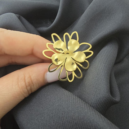Bague Fleur Et Trèfle Ajustable - Doré