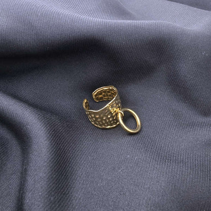 Bague Ajustable Martelée Avec anneau Décoratif à L’avant