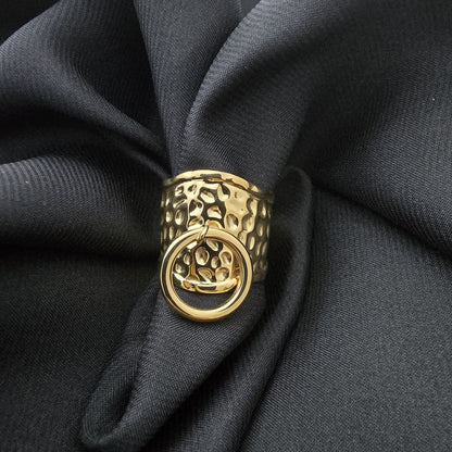 Bague Ajustable Martelée Avec anneau Décoratif à L’avant