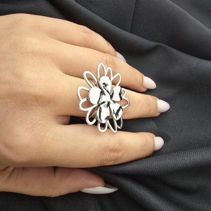 Bague Fleur Et Trèfle Ajustable