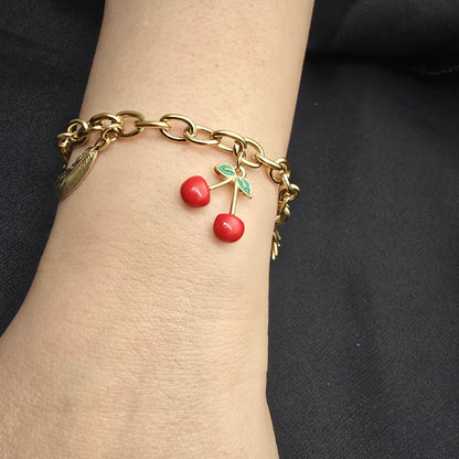 Bracelet Doré Breloques Soleil Fleur Piment Cœur Feuille