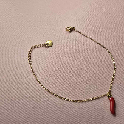 Bracelet Chaine Dorée Pendentif Piment