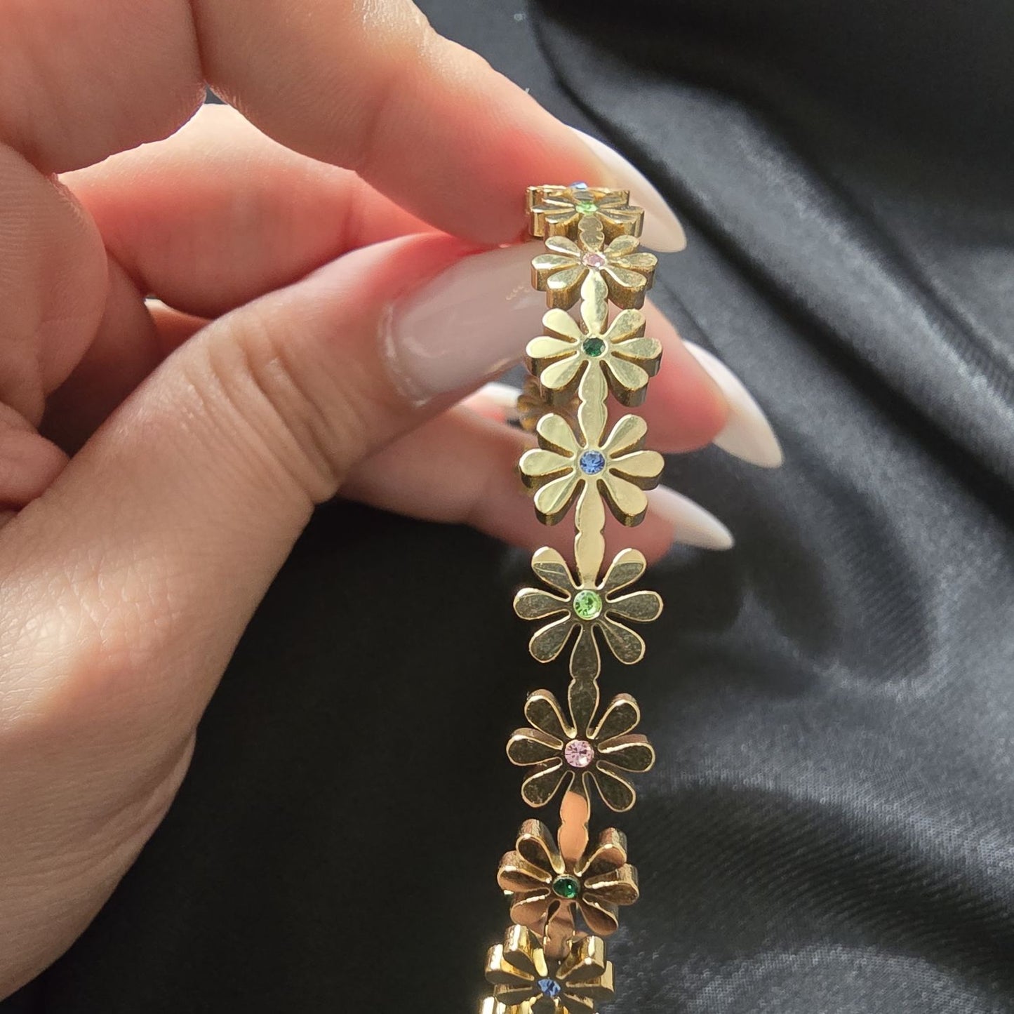 Bracelet Jonc Orné de Fleurs Strass Colorés