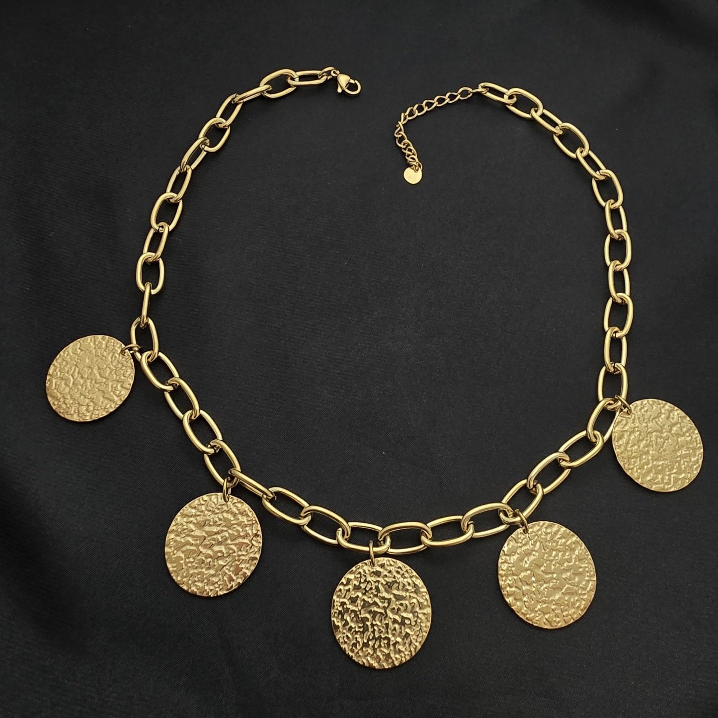 Collier Chaine Grands Médaillons Martelés