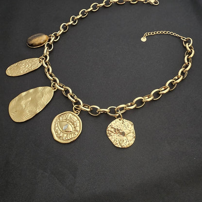 Collier Chaine Dorée Grand Médaillons Martelés