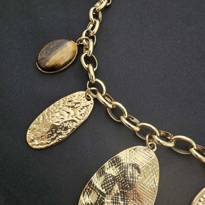 Collier Chaine Dorée Grand Médaillons Martelés