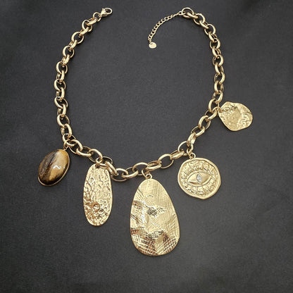 Collier Chaine Dorée Grand Médaillons Martelés