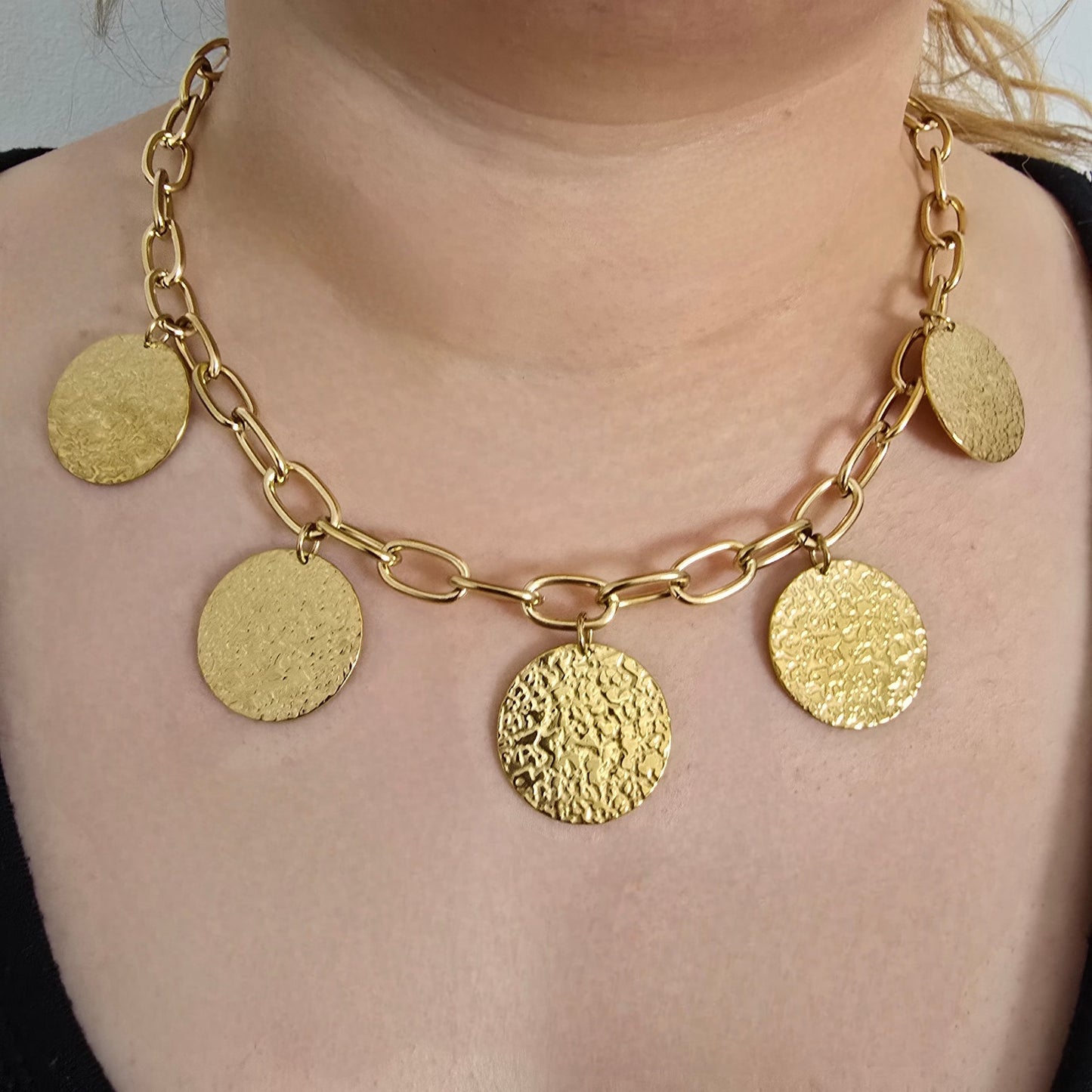 Collier Chaine Grands Médaillons Martelés