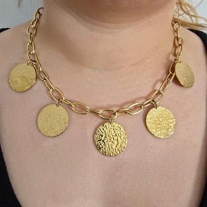 Collier Chaine Grands Médaillons Martelés