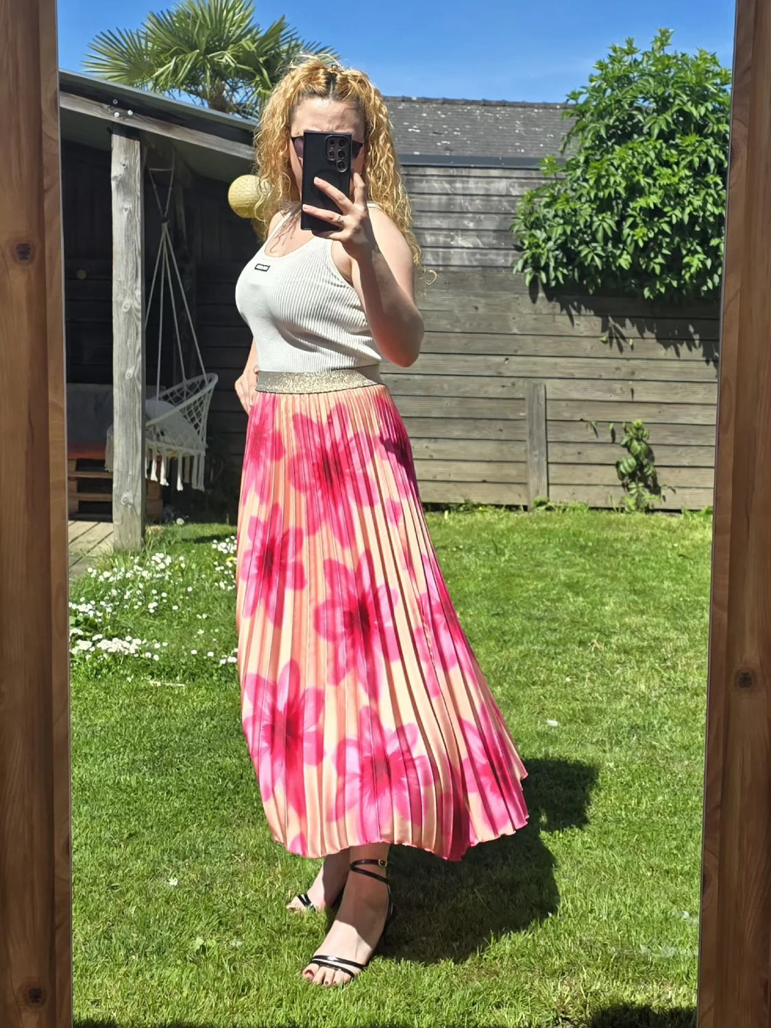 Jupe Plissée "Soleil" – Imprimé Floral & Soie de Viscose Italienne