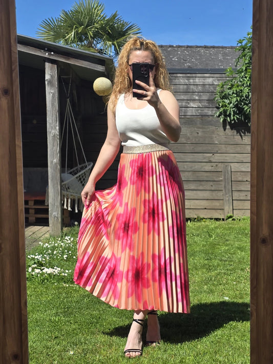 Jupe Plissée "Soleil" – Imprimé Floral & Soie de Viscose Italienne