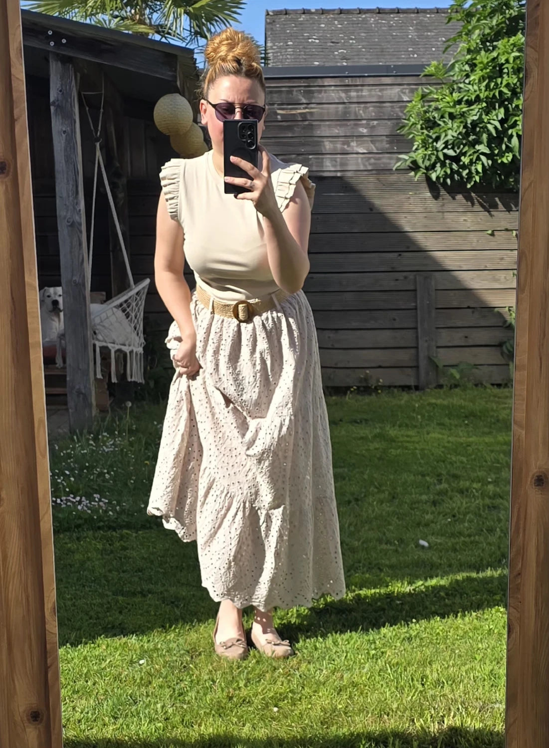 Jupe Longue "Ambre" – Beige Naturel & Broderie Anglaise