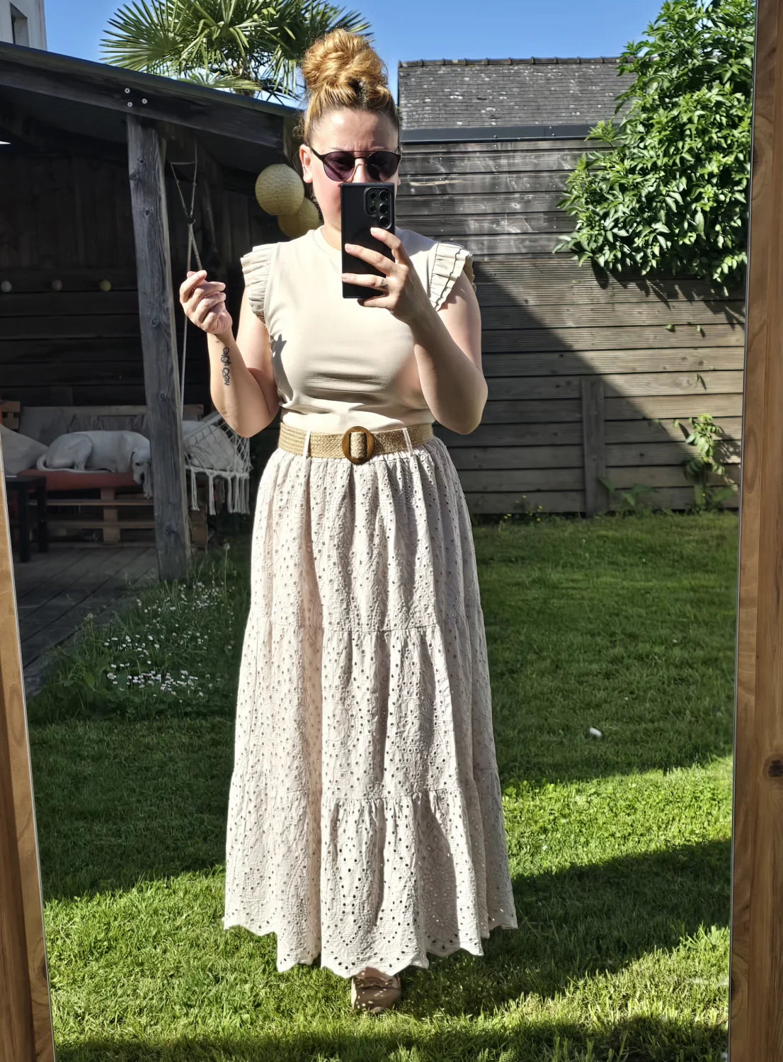 Jupe Longue "Ambre" – Beige Naturel & Broderie Anglaise